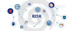 risk analysis danger probability bad management business low reduce icon set header graphic