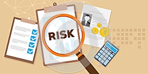 Risk analysis with magnifying glass and documents illustration photo