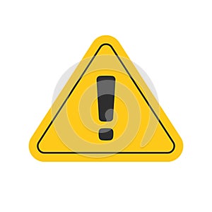 Risk attention road sign or alert caution yellow triangle icon with exclamation mark vector flat cartoon symbol