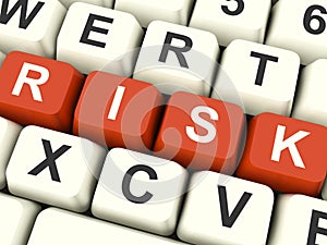 Risk Computer Keys Showing Peril And Uncertainty