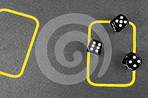 risk concept - playing dice on a green gaming table. Playing a game with dice. Red casino dice rolls. Rolling the dice concept for