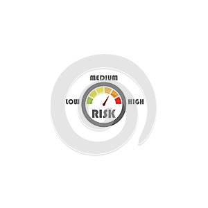 Risk concept on speedometer icon. Risk meter icon