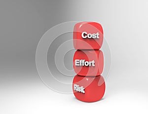 Risk,Cost,effort 3d word on red cubes