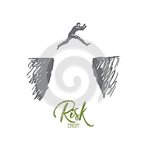 Risk, danger, business, challenge, person concept. Hand drawn isolated vector.