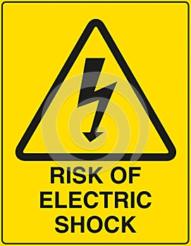 Risk of electric shock sign on a yellow background