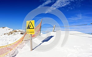 Risk of falling! The Nebelhorn Mountain in winter. Alps, Germany.