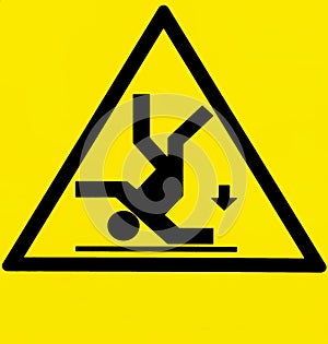 Risk of falling, warning sign with the silhouette of a man upside down and an arrow pointing down