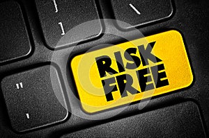 Risk Free text button on keyboard, concept background