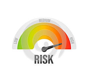 Risk icon on speedometer. High risk meter. Vector illustration.