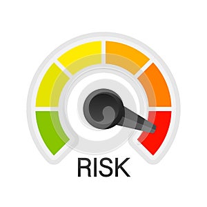 Risk icon on speedometer. High risk meter. Vector stock illustration