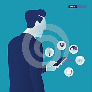 Risk Illustration. Businessman doing risk assessment with the smartphone. Business background vector