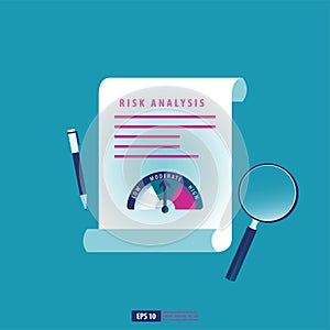 Risk Illustration. risk document with magnify and pen. Business background vector