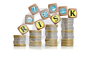 Risk investment concept with coins pillars