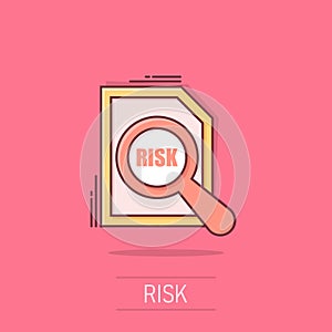 Risk level icon in comic style. Result cartoon vector illustration on isolated background. Assessment splash effect business