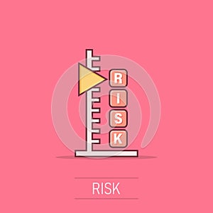 Risk level icon in comic style. Result cartoon vector illustration on isolated background. Assessment splash effect business