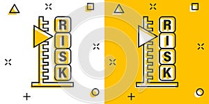 Risk level icon in comic style. Result cartoon vector illustration on white isolated background. Assessment splash effect business