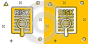 Risk level icon in comic style. Result cartoon vector illustration on white isolated background. Assessment splash effect business