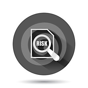 Risk level icon in flat style. Result vector illustration on black round background with long shadow effect. Assessment circle