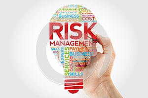 Risk Management bulb word cloud with marker, business concept