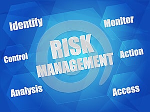 Risk management and business concept words in hexagons