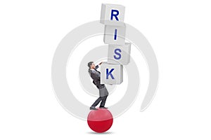 Risk management concept with balancing businessman