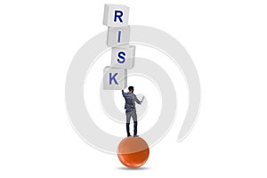 Risk management concept with balancing businessman