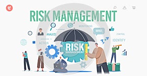 Risk Management Landing Page Template. Workgroup Characters Admit, Identify, Measure and Implement Business Strategy