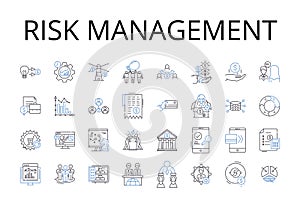 Risk management line icons collection. Time management, Project management, Process improvement, Cost control, Financial