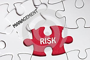 Risk Management. Missing jigsaw puzzle pieces with text.