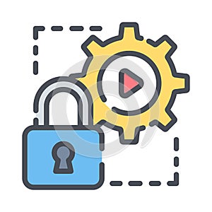 Risk management security icon, with gear and padlock, setting icon