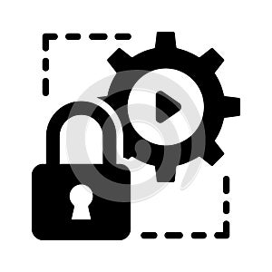 Risk management security icon, with gear and padlock, setting icon