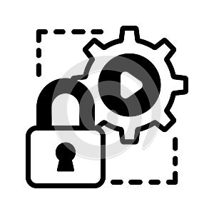 Risk management security icon, with gear and padlock, setting icon
