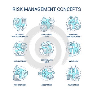 Risk management turquoise concept icons set