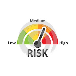 Risk meter icon in flat style. Rating indicator vector illustration on white isolated background. Fuel level sign business concept