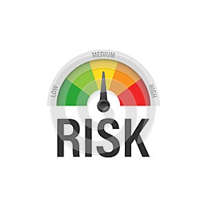 Risk meter icon in flat style. Rating indicator vector illustration on white isolated background. Fuel level sign business concept