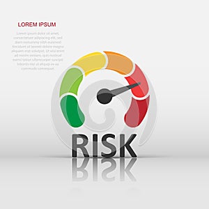 Risk meter icon in flat style. Rating indicator vector illustration on white isolated background. Fuel level sign business concept