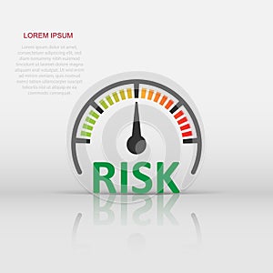 Risk meter icon in flat style. Rating indicator vector illustration on white isolated background. Fuel level sign business concept