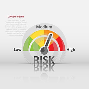 Risk meter icon in flat style. Rating indicator vector illustration on white isolated background. Fuel level sign business concept