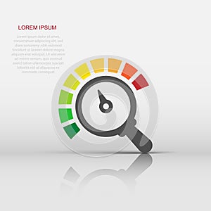 Risk meter icon in flat style. Rating indicator vector illustration on white isolated background. Fuel level sign business concept