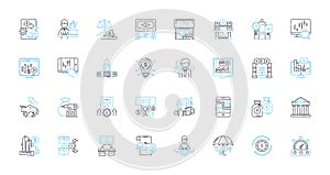 Risk metrics linear icons set. Probability, Volatility, Correlation, Sensitivity, Diversification, Exposure, Liquidity