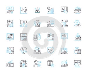 Risk metrics linear icons set. Probability, Volatility, Correlation, Sensitivity, Diversification, Exposure, Liquidity