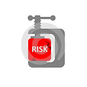 Risk reduction concept shows a clamp compressing  red risk cube
