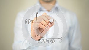 Risk Reward Ratio, Concept Graph, Man writing on transparent screen