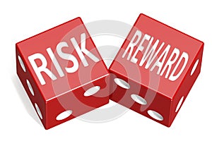 Risk and reward word on red dices