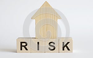 RISK. Solution word written on the wood block