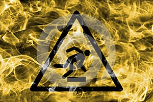 Risk of stumbling hazard warning smoke sign. Triangular warning