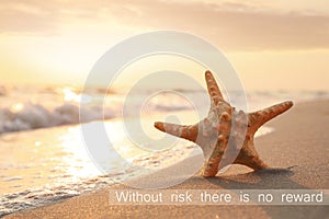 Without Risk There Is No Reward. Inspirational quote motivating to be venturous and to make attempts towards reaching goals. Text photo