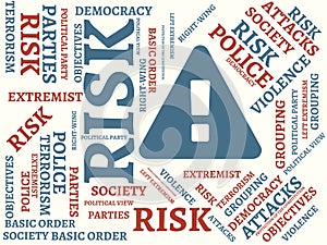 RISK - UNFAIRNESS - image with words associated with the topic EXTREMISM, word, image, illustration