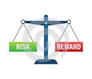 Risk vs reward balance on the scale. Balance on scale. Business Concept. Vector stock illustration