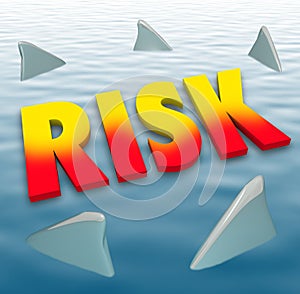 Risk Word Shark Fins Water Danger Deadly Warning Caution